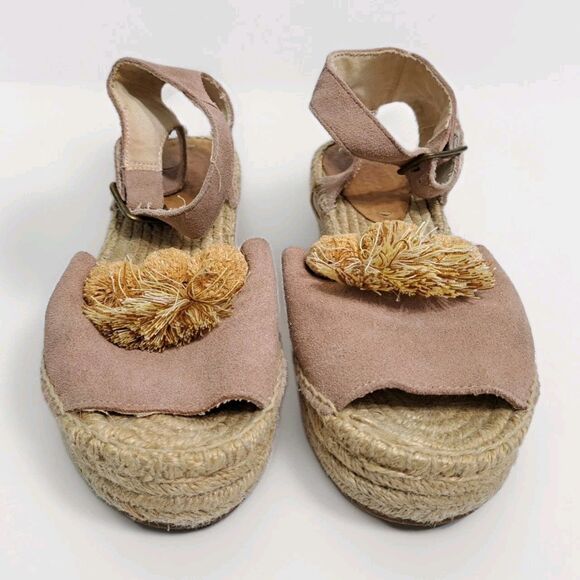 Soludos Anthropolog Womens 8 Panarea Wedge Platform Espadrilles Pompoms Sandals - Picture 8 of 11